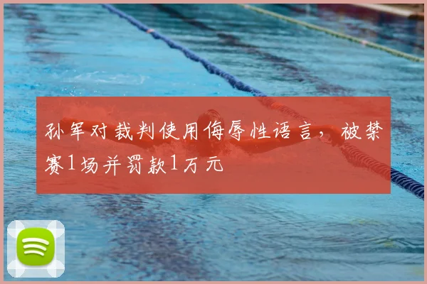 孙军对裁判使用侮辱性语言,被禁赛1场并罚款1万元